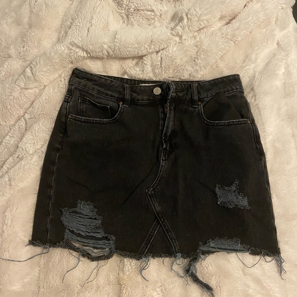 Pacsun Distressed Black Denim Skirt